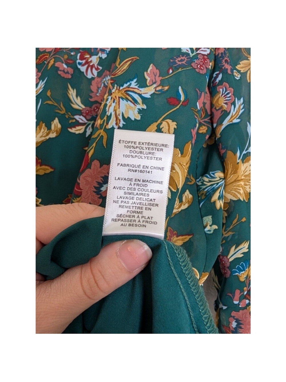 Frye Forest Green Floral Ruffle Sleeve Blouse - Picture 5 of 5